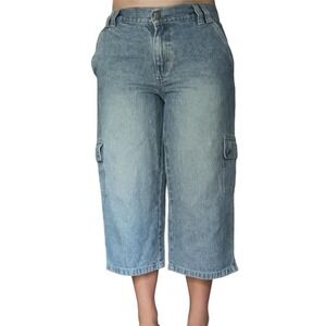 Vtg Y2K Riveted‎ by Lee Capri 8M Cargo Denim Jeans Relaxed Mid Rise